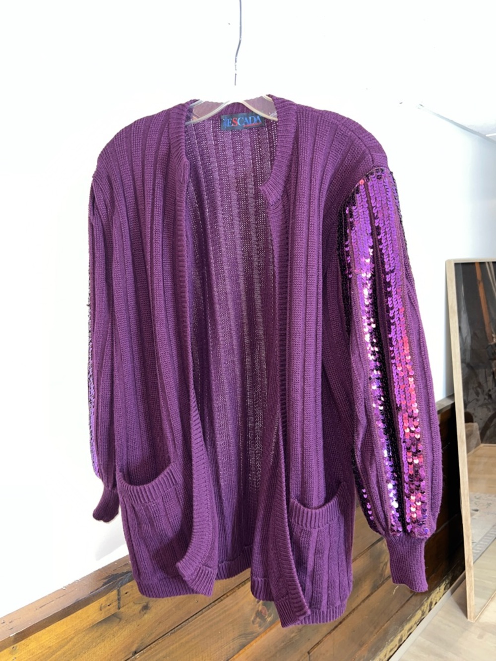Vintage Escada Purple Sequin-Sleeve Open Knit Cardigan- M/L‎